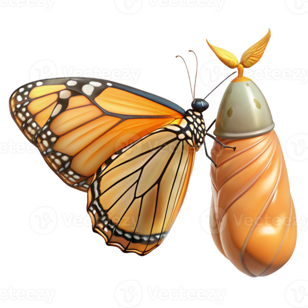 stunning traditional A monarch butterfly emerging from its chrysalis, detailed wings, transformative and delicate style detailed png