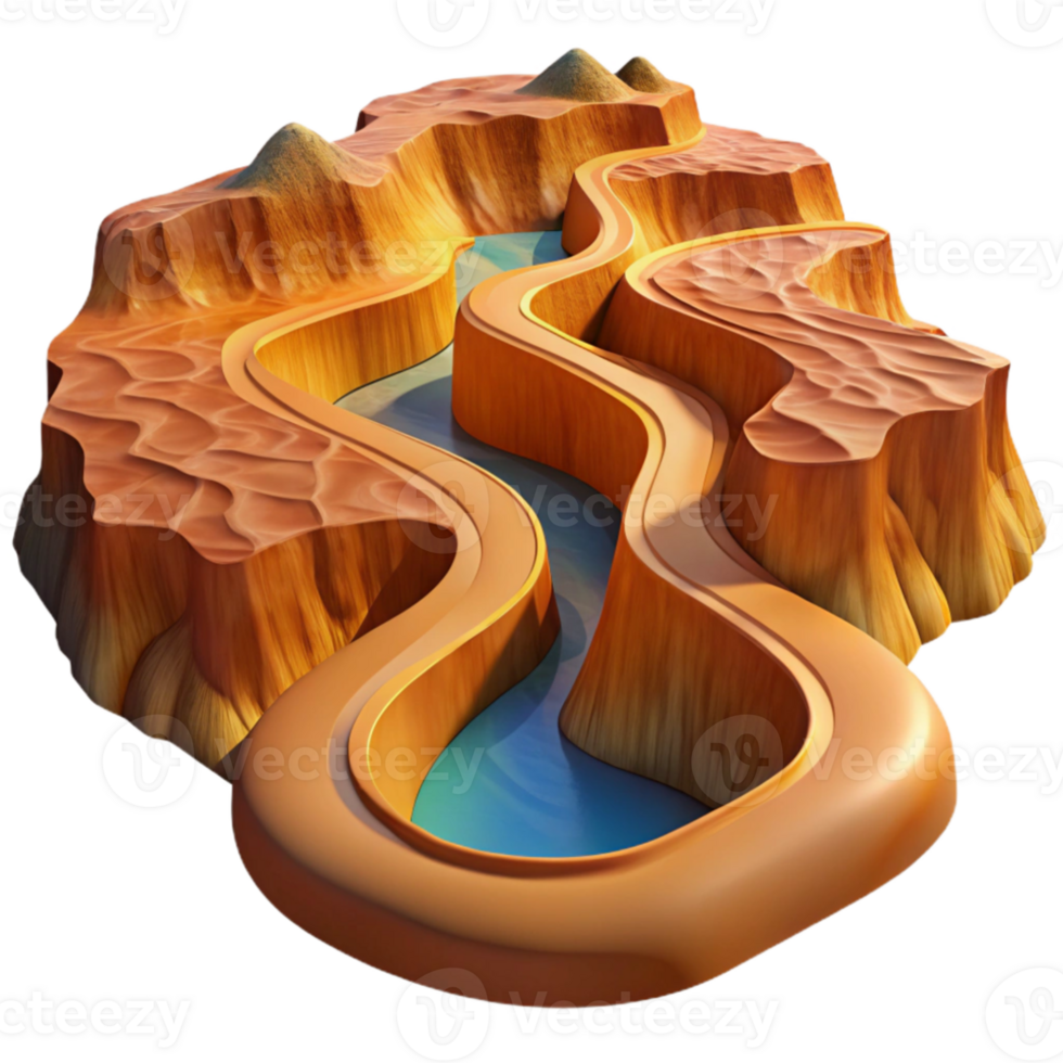 wonderful minimalist A winding river carving through a canyon, aerial view, golden hour light, vast and majestic style detailed png