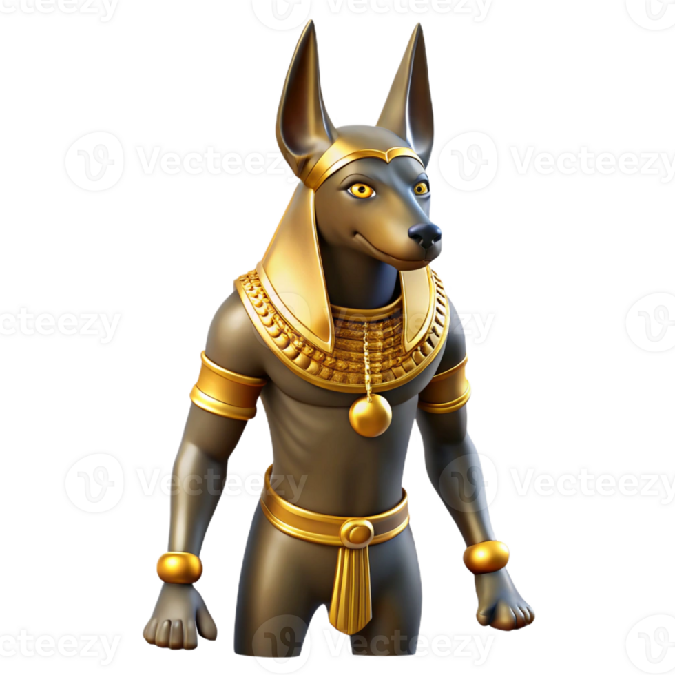 stunning contemporary elegant traditional Anubis, the Egyptian god of the dead, with a jackal head and regal golden adornments, standing in a dimly lit tomb, realistic style high resolution detailed png