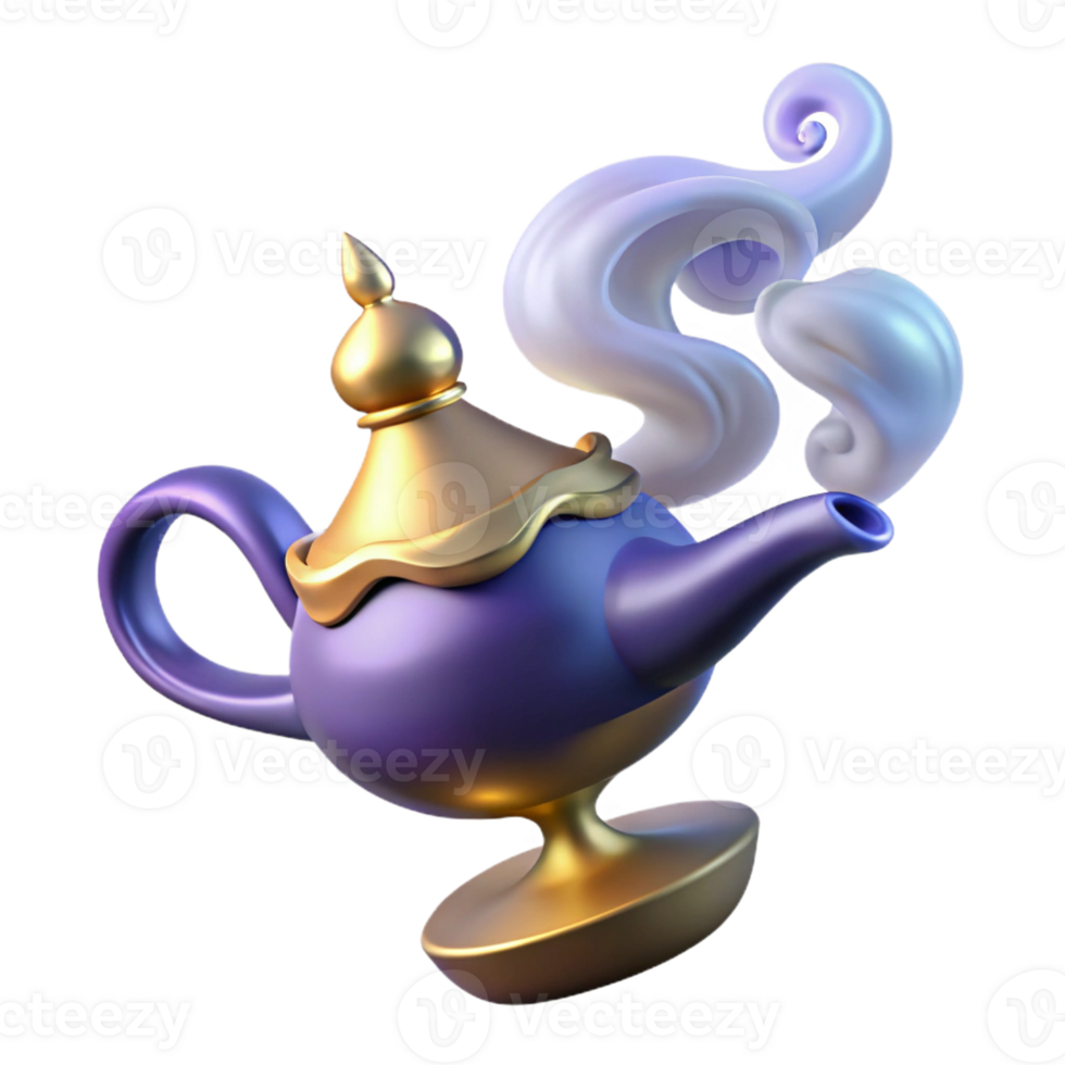 beautiful contemporary elegant contemporary A powerful djinn emerging from a magic lamp, swirling smoke and ethereal glow, orientalist style premium genuine png