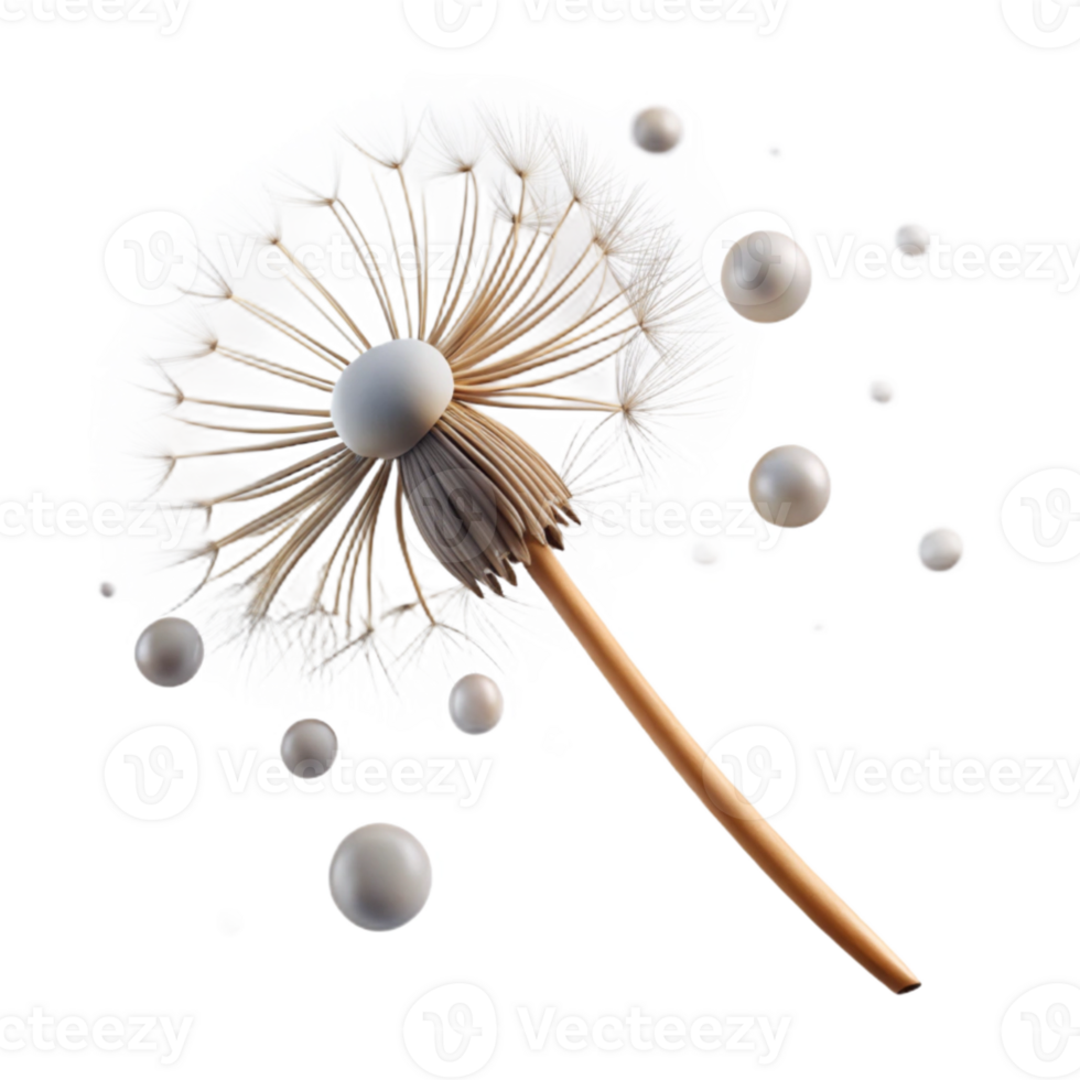dramatic traditional A single dandelion seedhead with seeds blowing in the wind, ethereal lighting, dreamy style, macro photography 4K png