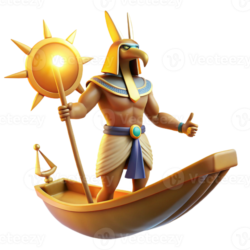 vibrant contemporary dramatic creative The Egyptian god Ra, sailing across the sky in his solar barque, ancient Egyptian art style, vibrant sunlight genuine professional png