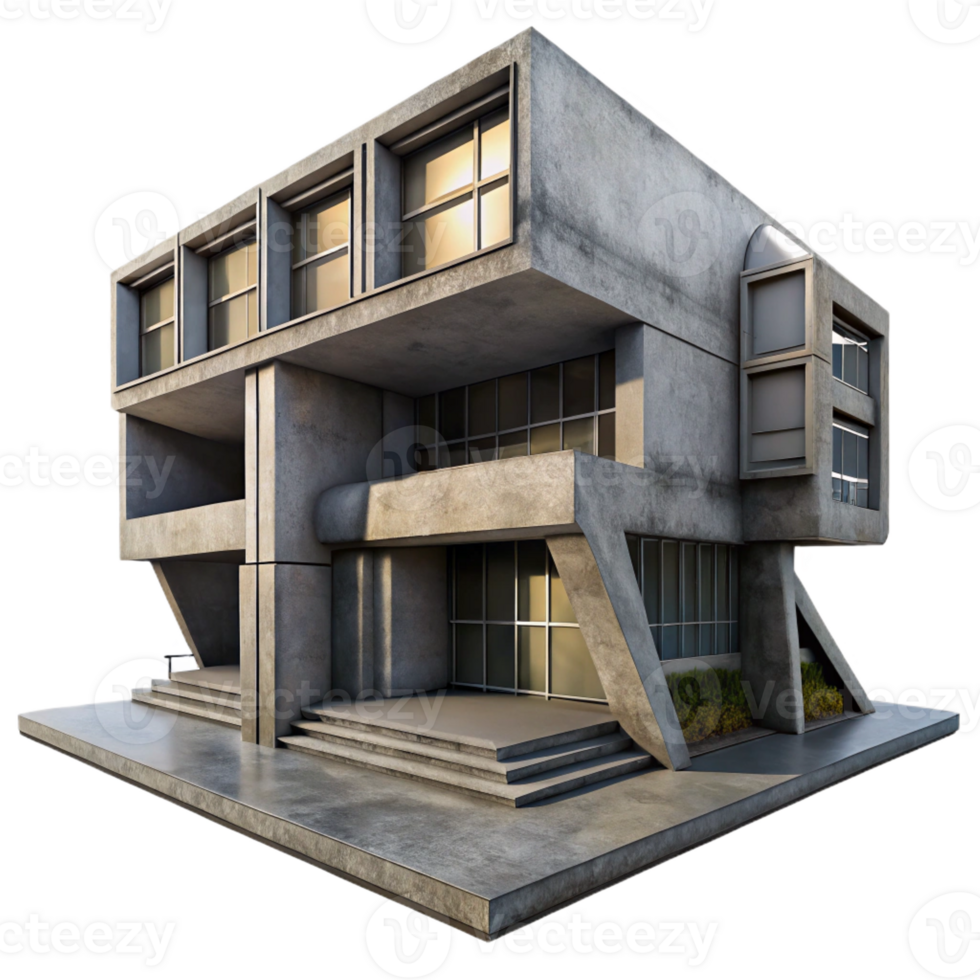 magnificent vintage Brutalism-style concrete library, harsh shadows, exposed concrete textures, overcast daylight, dystopian atmosphere, original png