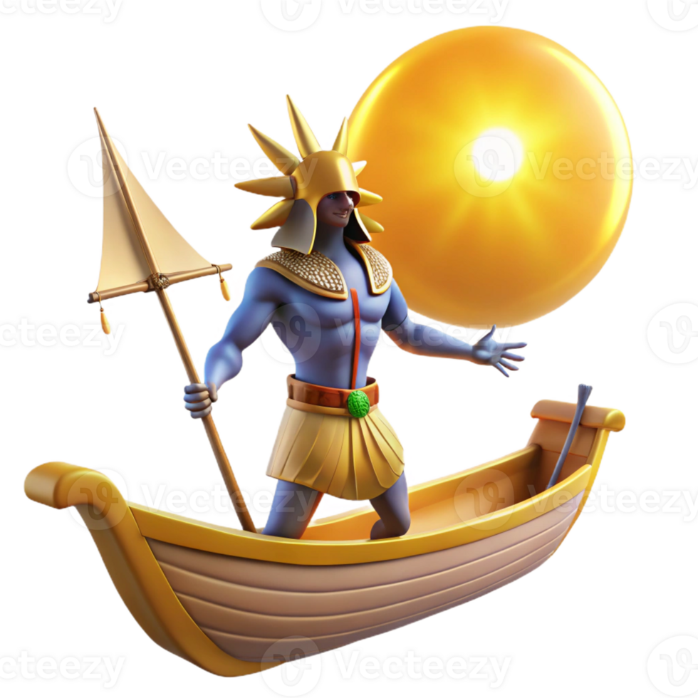beautiful rustic serene rustic The Egyptian god Ra, sailing across the sky in his solar barque, ancient Egyptian art style, vibrant sunlight authentic high quality png
