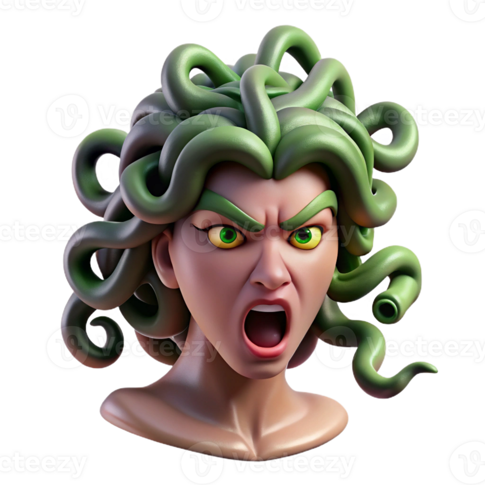 extraordinary rustic serene rustic A fierce gorgon, with snakes for hair and a petrifying gaze, Greek mythology style, dramatic lighting original professional png