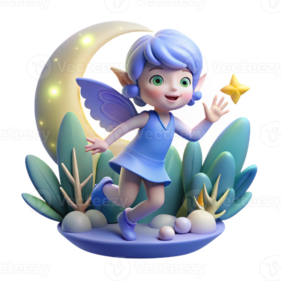 elegant rustic stunning abstract A mischievous pixie flitting through a moonlit forest, whimsical illustration style, soft blue light 4K high quality png