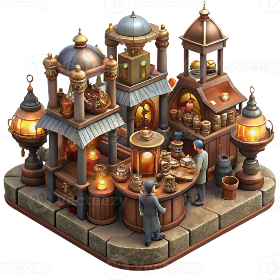 elegant vintage wonderful rustic A Bustling Steampunk Marketplace Filled detailed authentic png