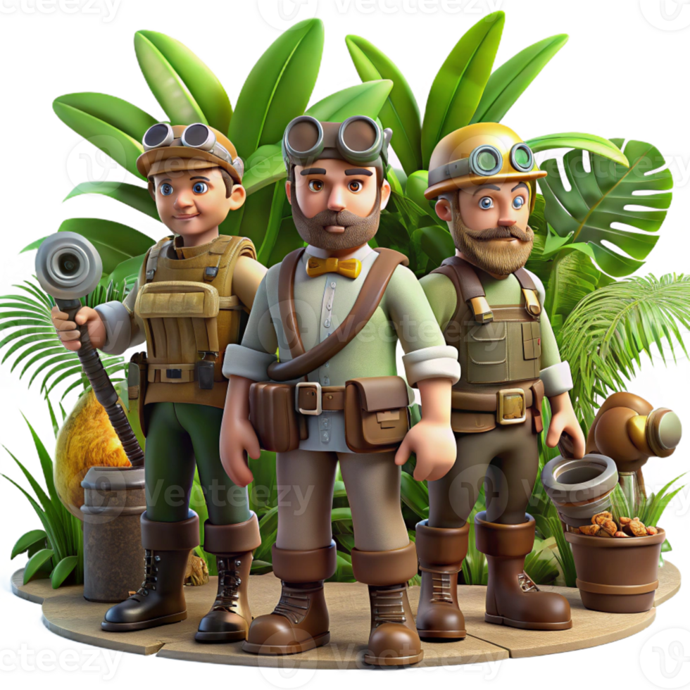 beautiful minimalist wonderful minimalist A Group of Steampunk Explorers in a Jungl high quality detailed png