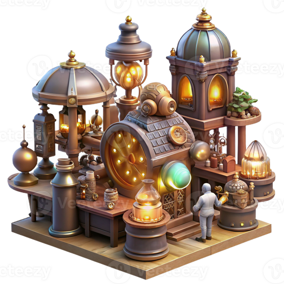 magnificent abstract wonderful rustic A Bustling Steampunk Marketplace Filled detailed high resolution png