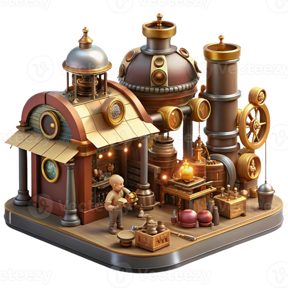wonderful modern magnificent creative A Bustling Steampunk Marketplace Filled exclusive detailed png