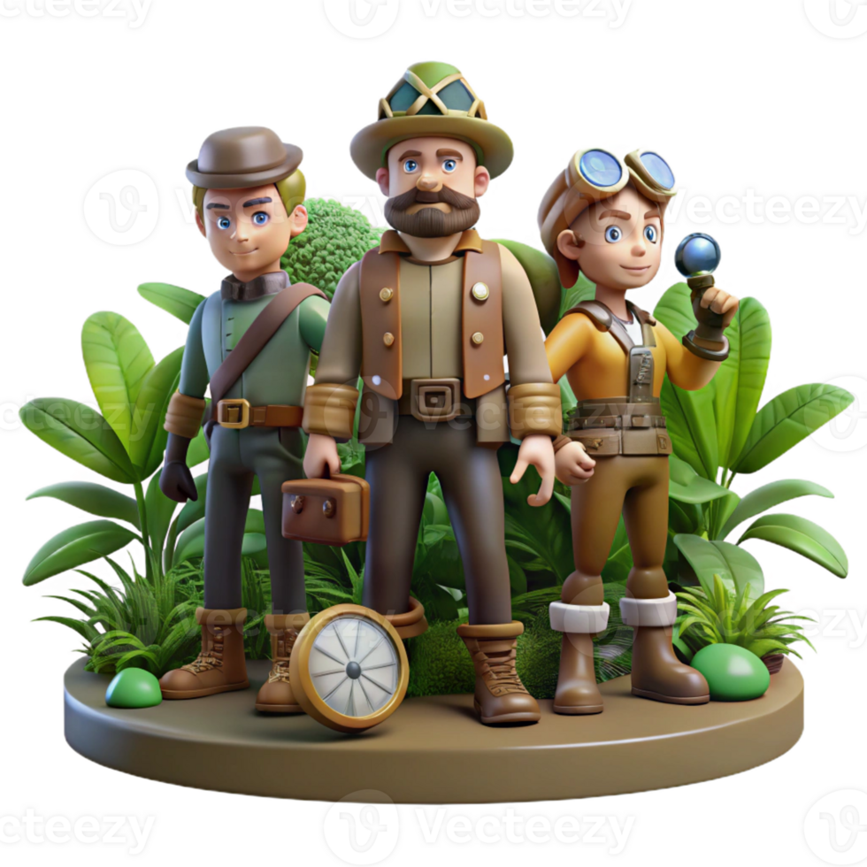 stunning creative beautiful rustic A Group of Steampunk Explorers in a Jungl high resolution original png
