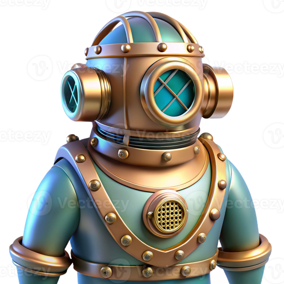 beautiful traditional extraordinary minimalist A Steampunk Diving Suit with Intricate Br high resolution high quality png