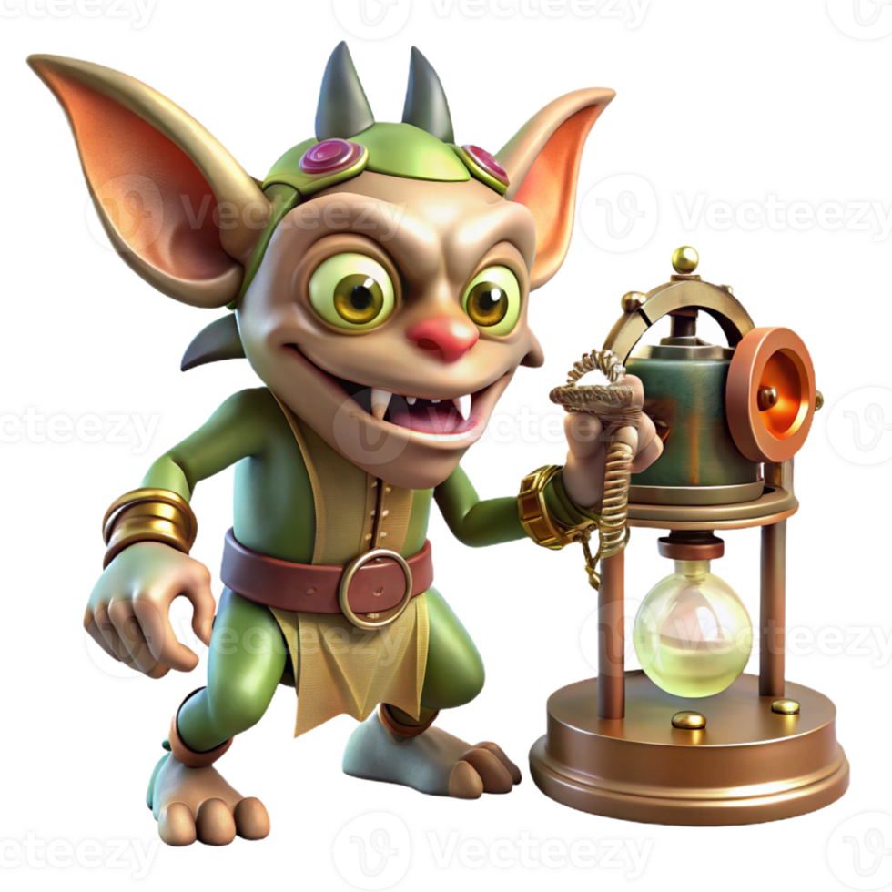 dramatic traditional magnificent rustic A Mischievous Gremlin Sabotaging a Clockw high quality detailed png