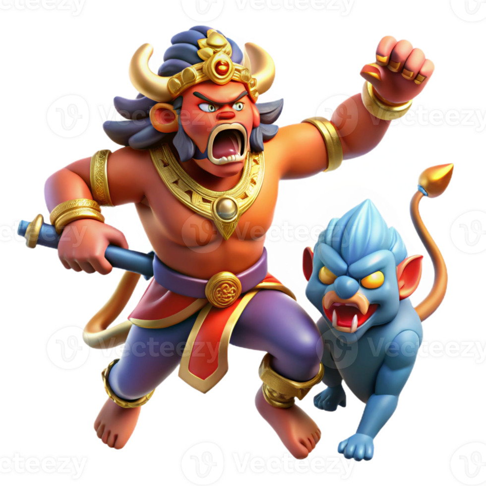 magnificent modern dramatic minimalist A Fierce Rakshasa Battling a Hero Hindu 4K premium png