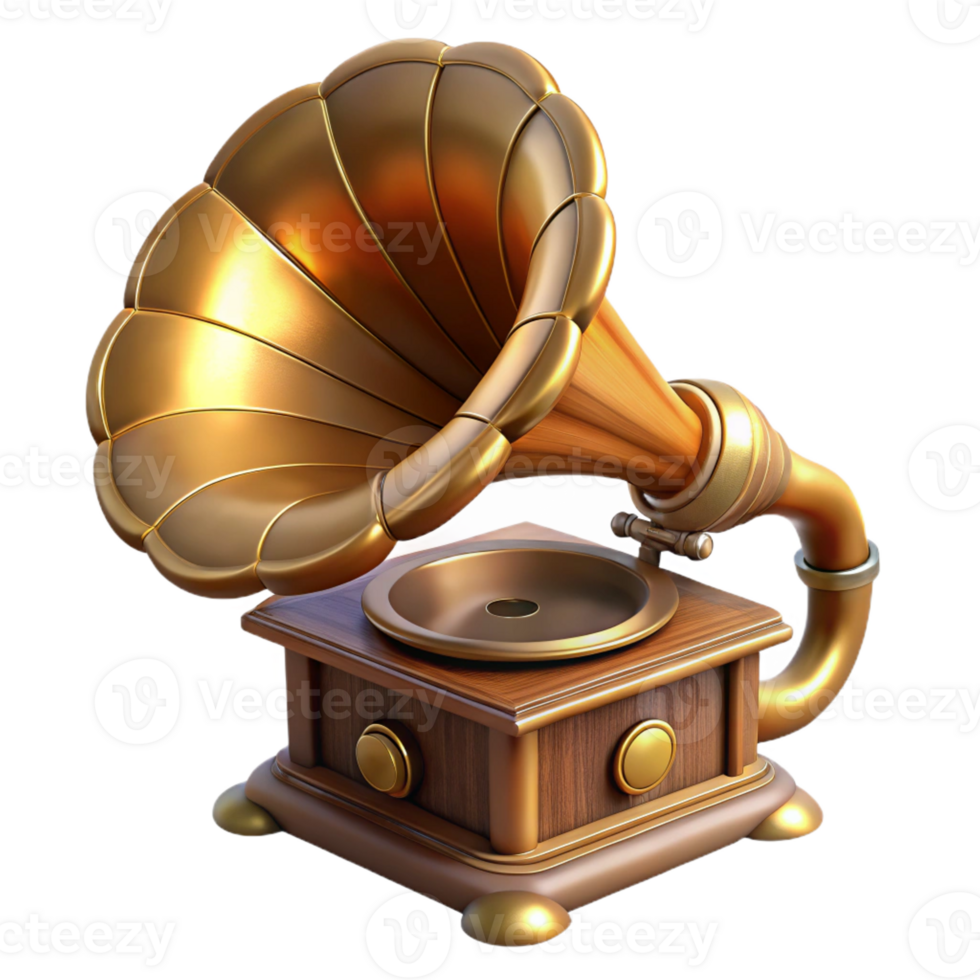 magnificent modern elegant artistic A Steampunk Gramophone Ornate Brass Horn 4K original png