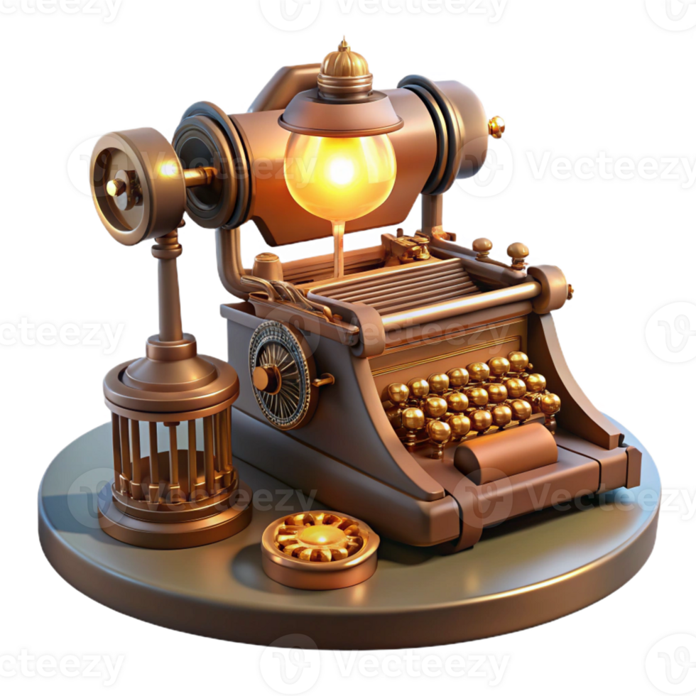 impressive traditional stunning vintage A Steampunk Typewriter Brass Keys and Int detailed professional png