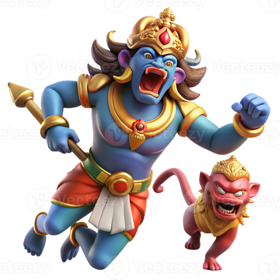 magnificent creative dramatic creative A Fierce Rakshasa Battling a Hero Hindu high quality premium png