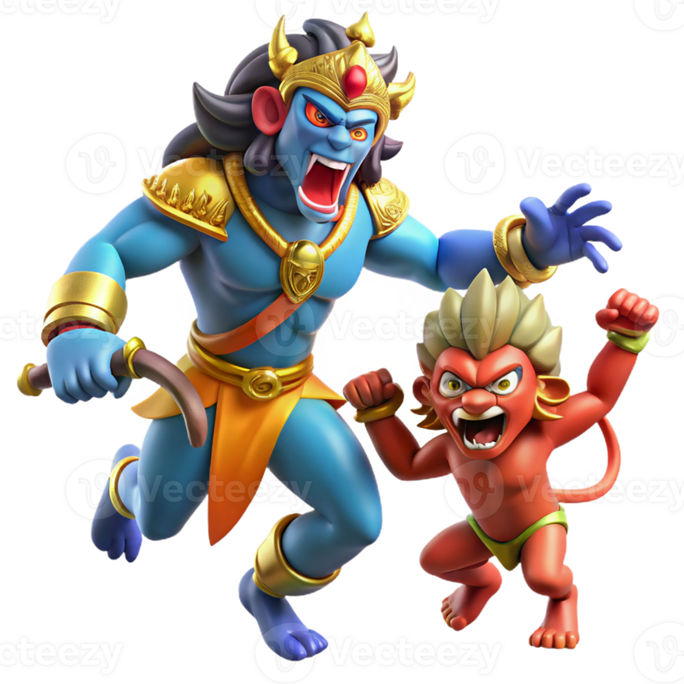 wonderful traditional impressive classic A Fierce Rakshasa Battling a Hero Hindu high quality genuine png
