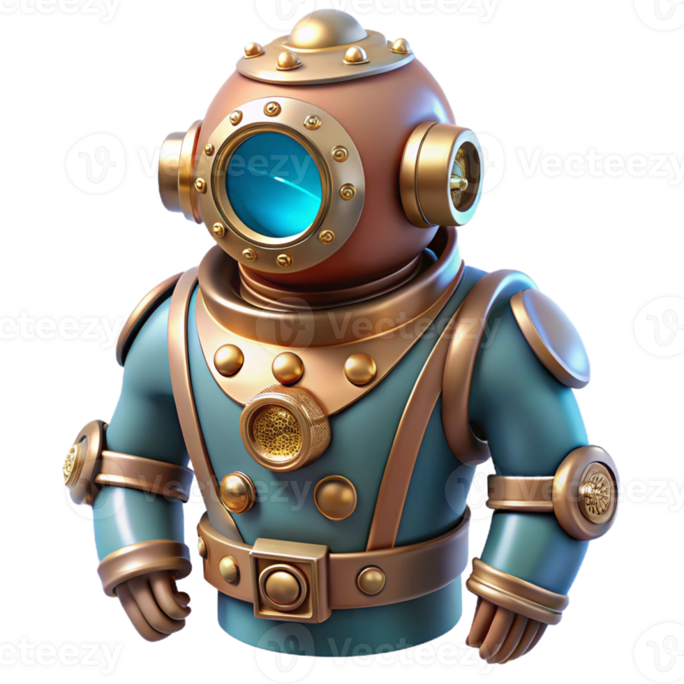 stunning modern serene artistic A Steampunk Diving Suit with Intricate Br original 4K png