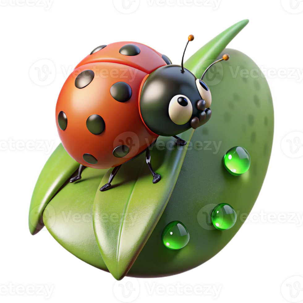 impressive artistic beautiful creative A Tiny Ladybug Crawling on a Green Leaf genuine 4K png
