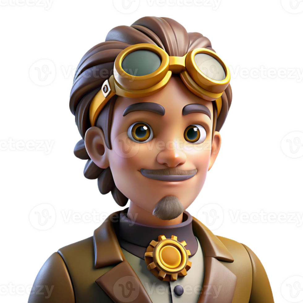 magnificent classic vibrant artistic Portrait of a Steampunk Inventor with Gogg professional premium png
