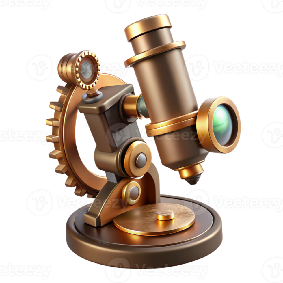 elegant artistic magnificent vintage A Steampunk Microscope with Brass and Copp premium authentic png