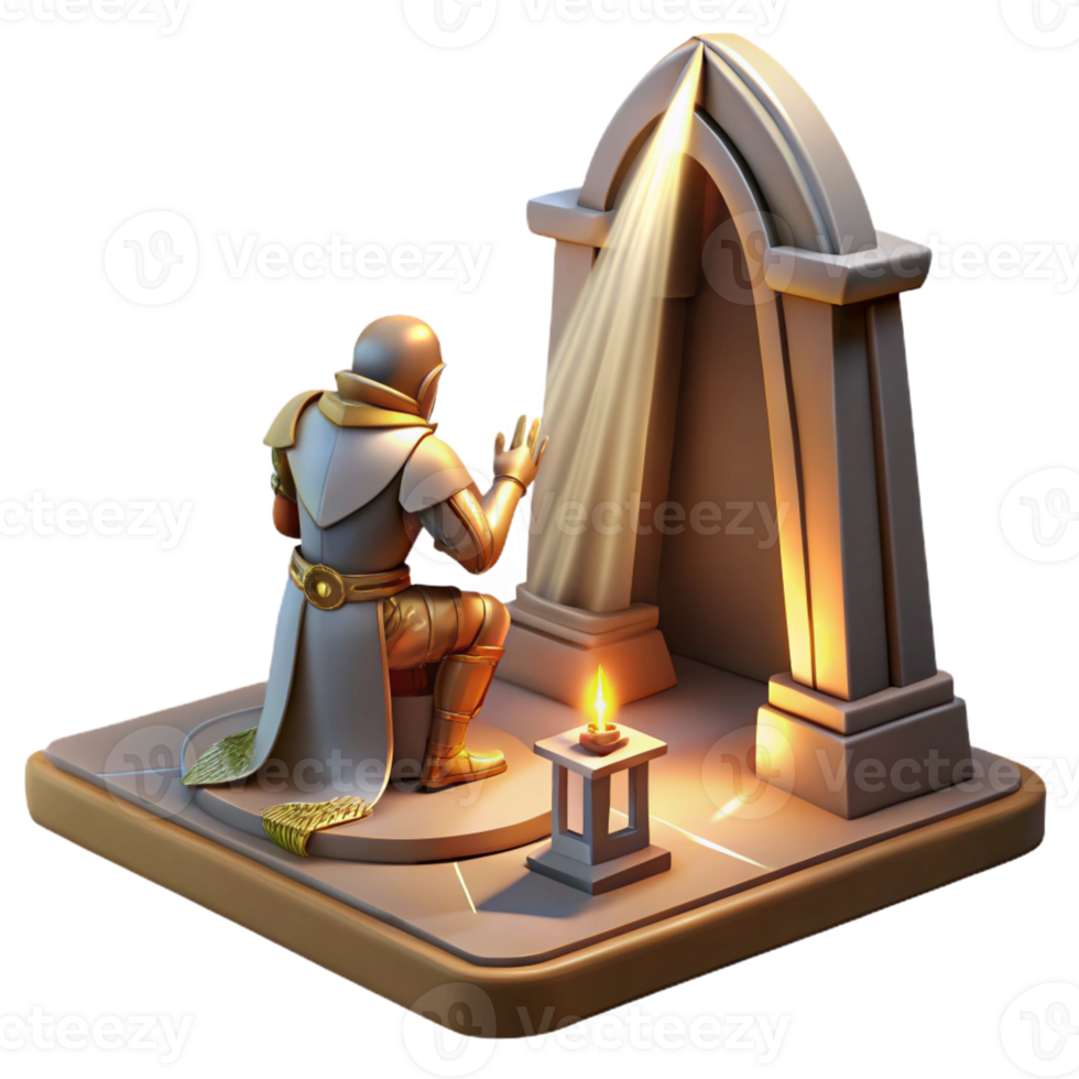 beautiful minimalist dramatic minimalist A Lone Knight Kneeling Before a Mystical detailed authentic png