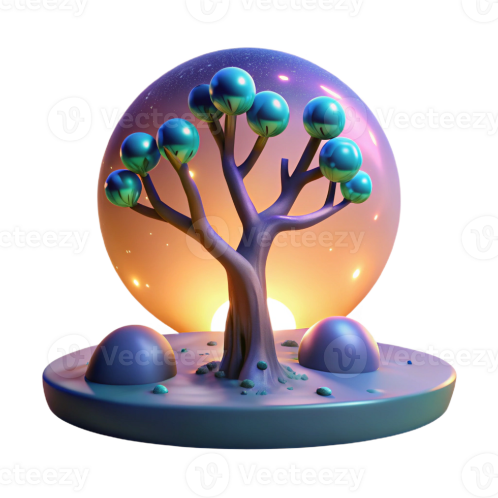 stunning creative elegant abstract A Lone Bioluminescent Tree Stands on a D authentic premium png