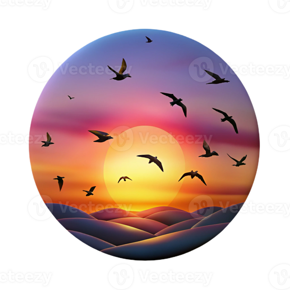 serene vintage beautiful minimalist A Flock of Birds Silhouetted Against a C 4K png