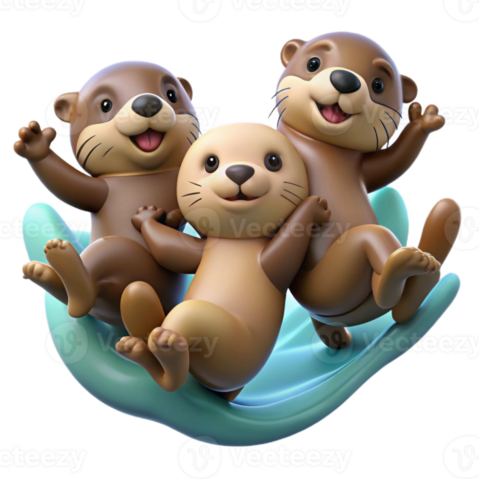 wonderful contemporary A group of playful sea otters holding hands while floating on their backs, surrounded by kelp forests, in a Pixar-like, cartoon style premium png