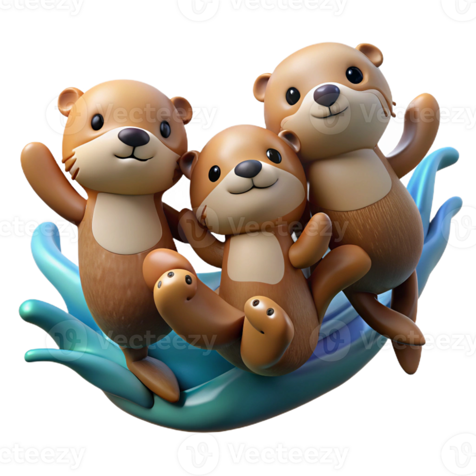 impressive creative A group of playful sea otters holding hands while floating on their backs, surrounded by kelp forests, in a Pixar-like, cartoon style exclusive png