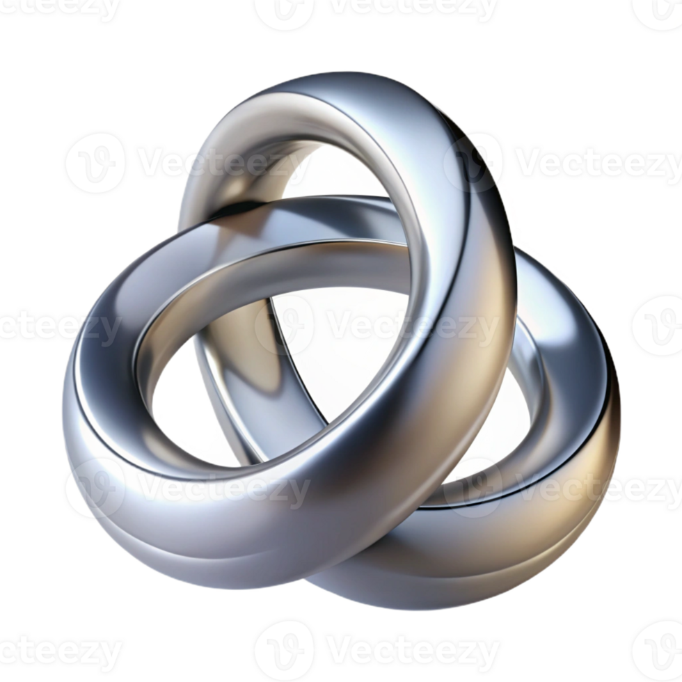 elegant contemporary Two intertwined silver rings, highly polished, reflecting a single point light source, sharp focus, minimalist composition detailed png