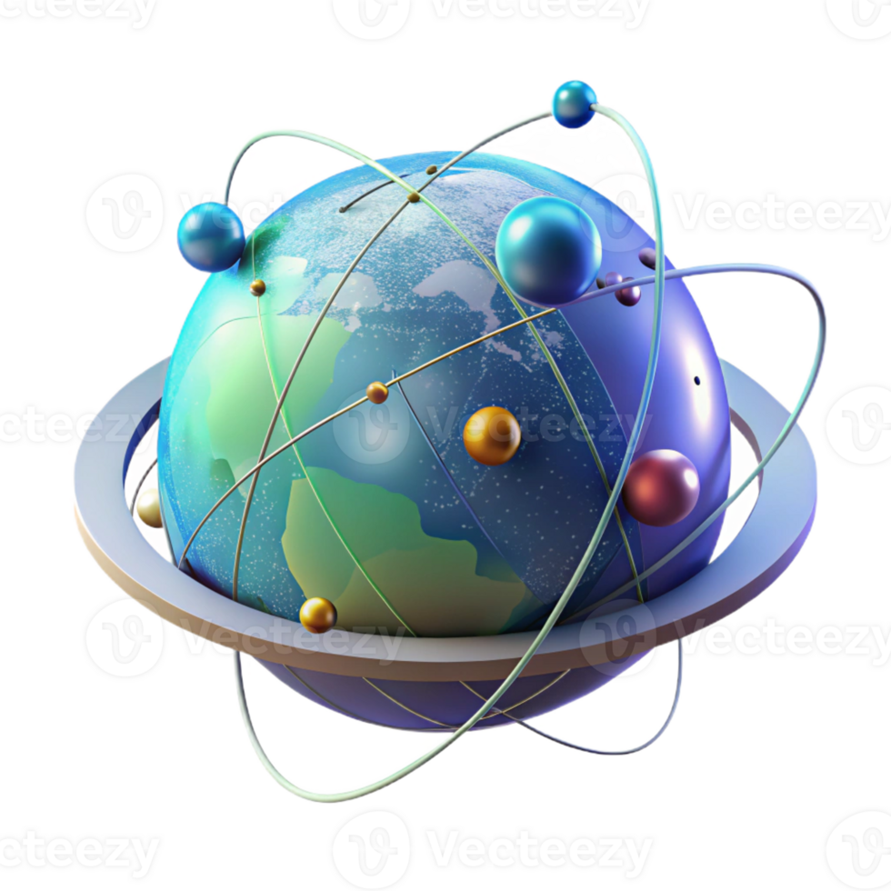magnificent abstract A holographic projection of the Earth rotating in space, surrounded by a network of satellites and data streams. Futuristic style, cool colors, data visualization professional png
