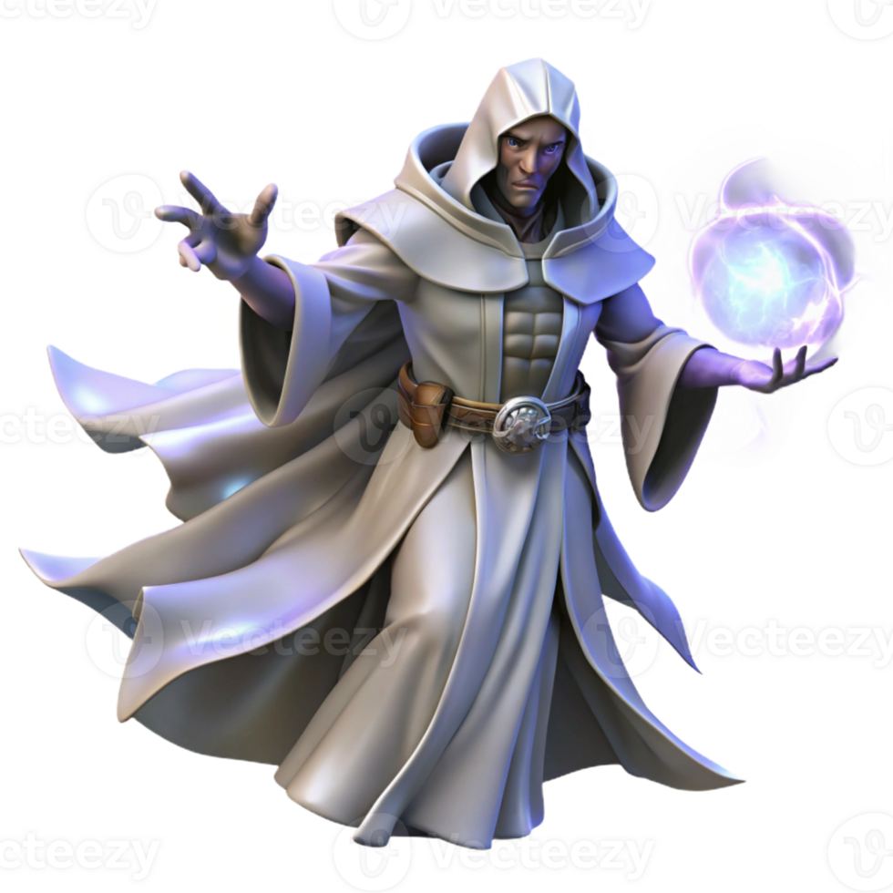 magnificent vintage A powerful sorcerer with flowing white robes and glowing hands, casting a spell of swirling arcane energy, under dramatic, stormy lighting. Style Slayers exclusive png