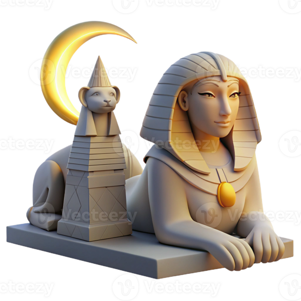 elegant classic A mysterious sphinx with the body of a lion and the head of a woman, gazing into the distance, illuminated by the soft glow of the moon. Ancient Egyptian-inspired art style 4K png