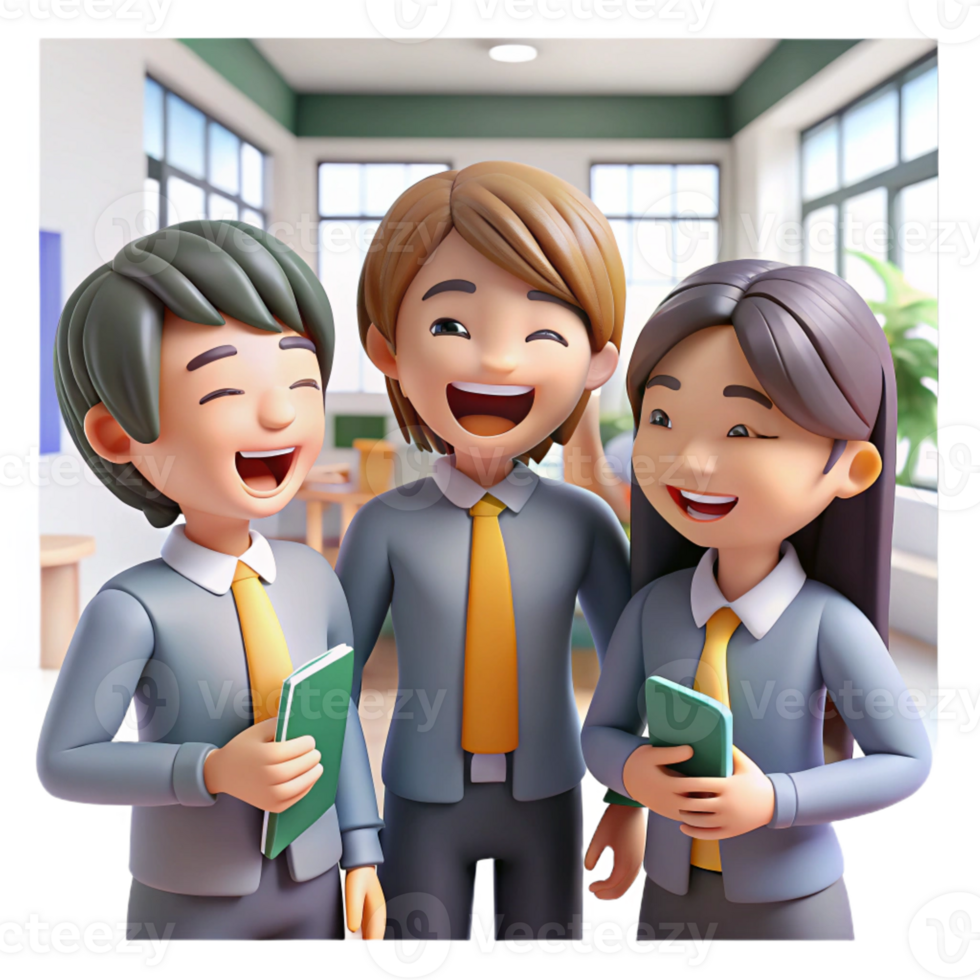 magnificent contemporary A group of high school students in stylish uniforms, laughing and chatting together, under bright, sunny classroom lighting. Style K-On professional png