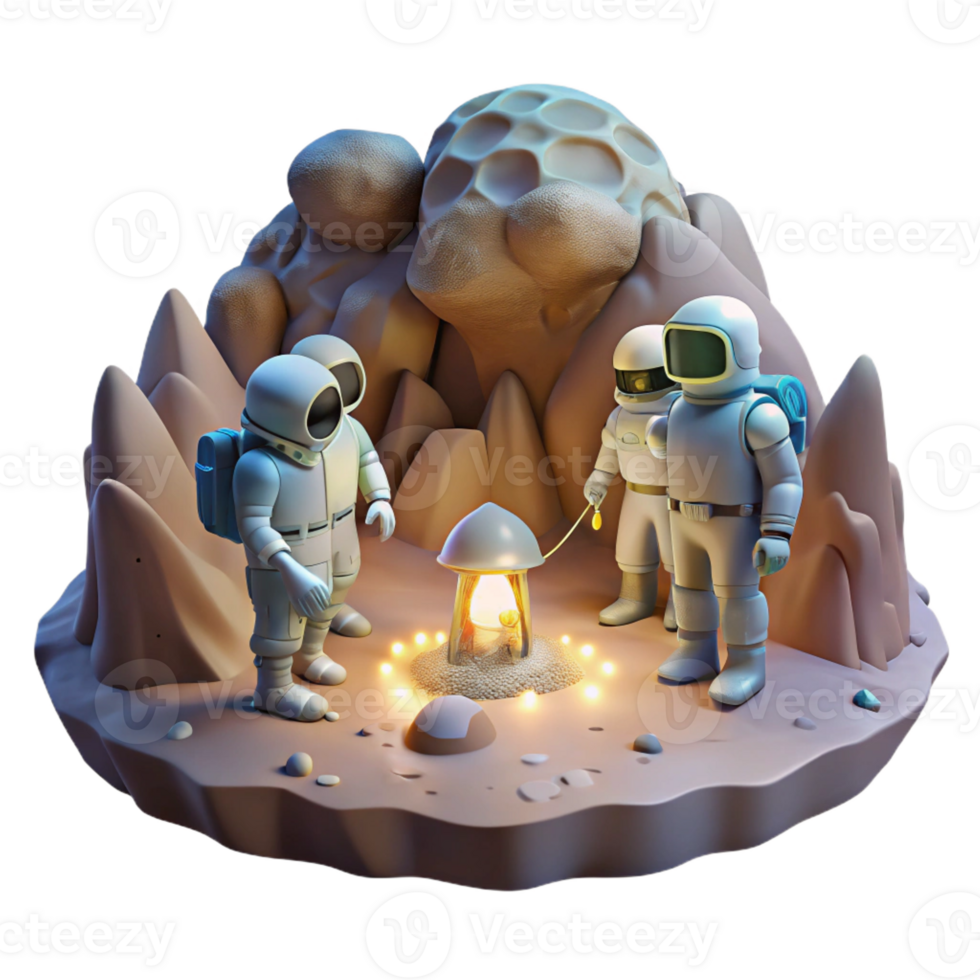 stunning abstract A group of astronauts exploring a vast, underground cavern on an alien planet, illuminated by their headlamps. Dark, mysterious lighting, photorealistic style premium png