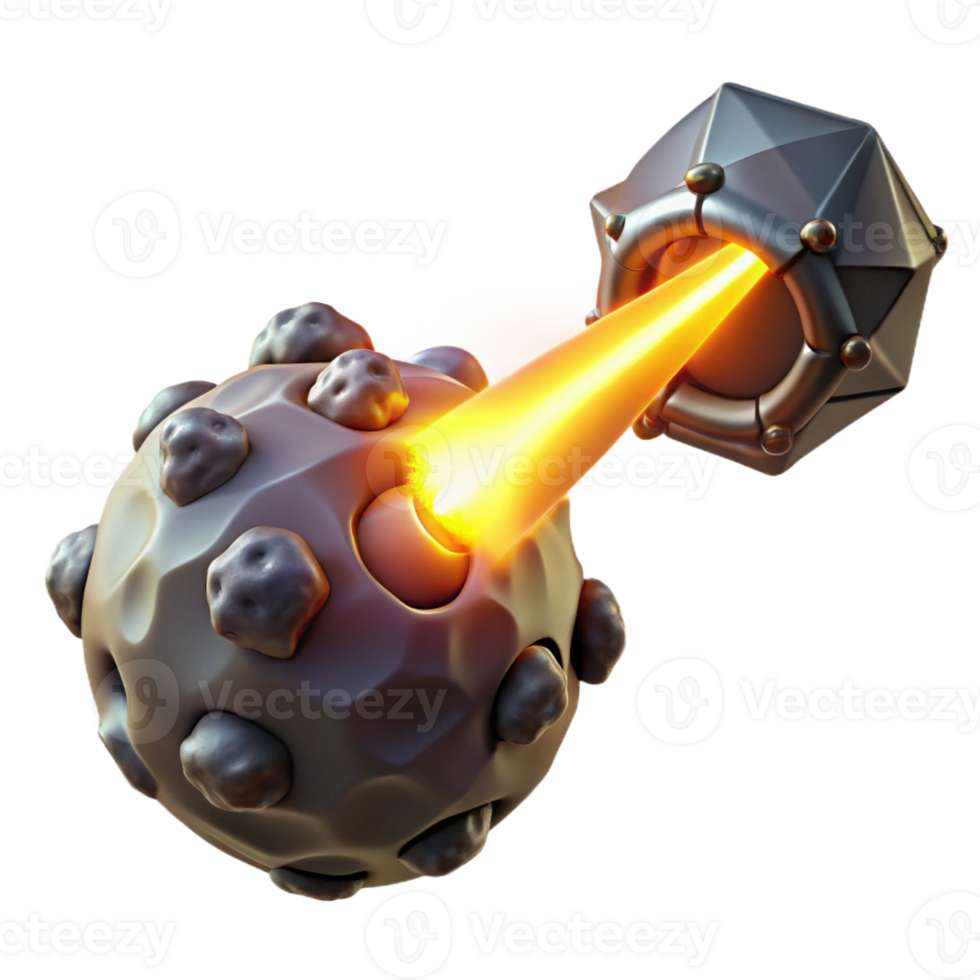 elegant minimalist A powerful energy beam emanating from a futuristic weapon, destroying a large asteroid. Intense, blinding lighting, comic book style genuine png