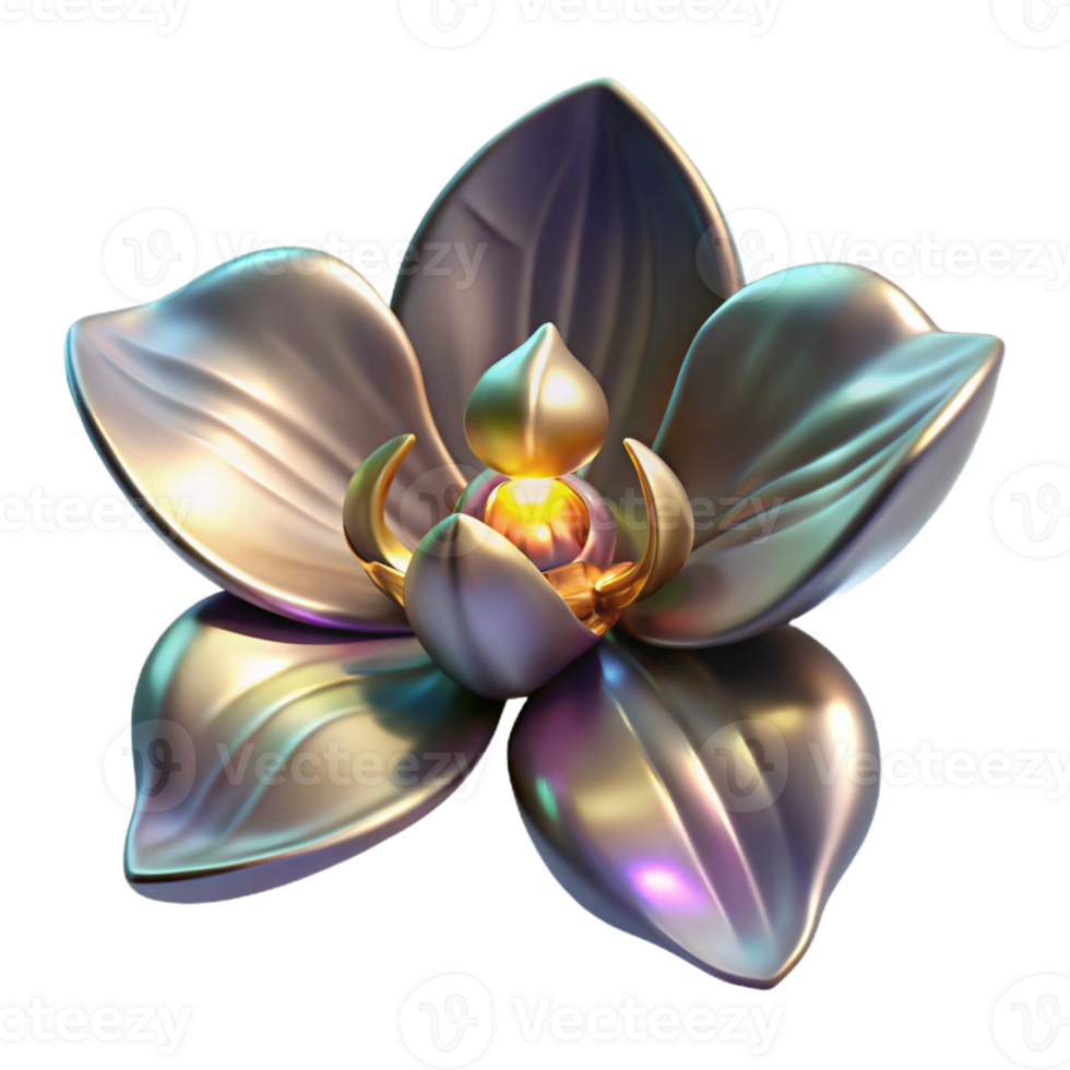 beautiful traditional Biomechanical orchid with metallic petals and glowing pollen, soft, diffused lighting, botanical illustration style detailed png