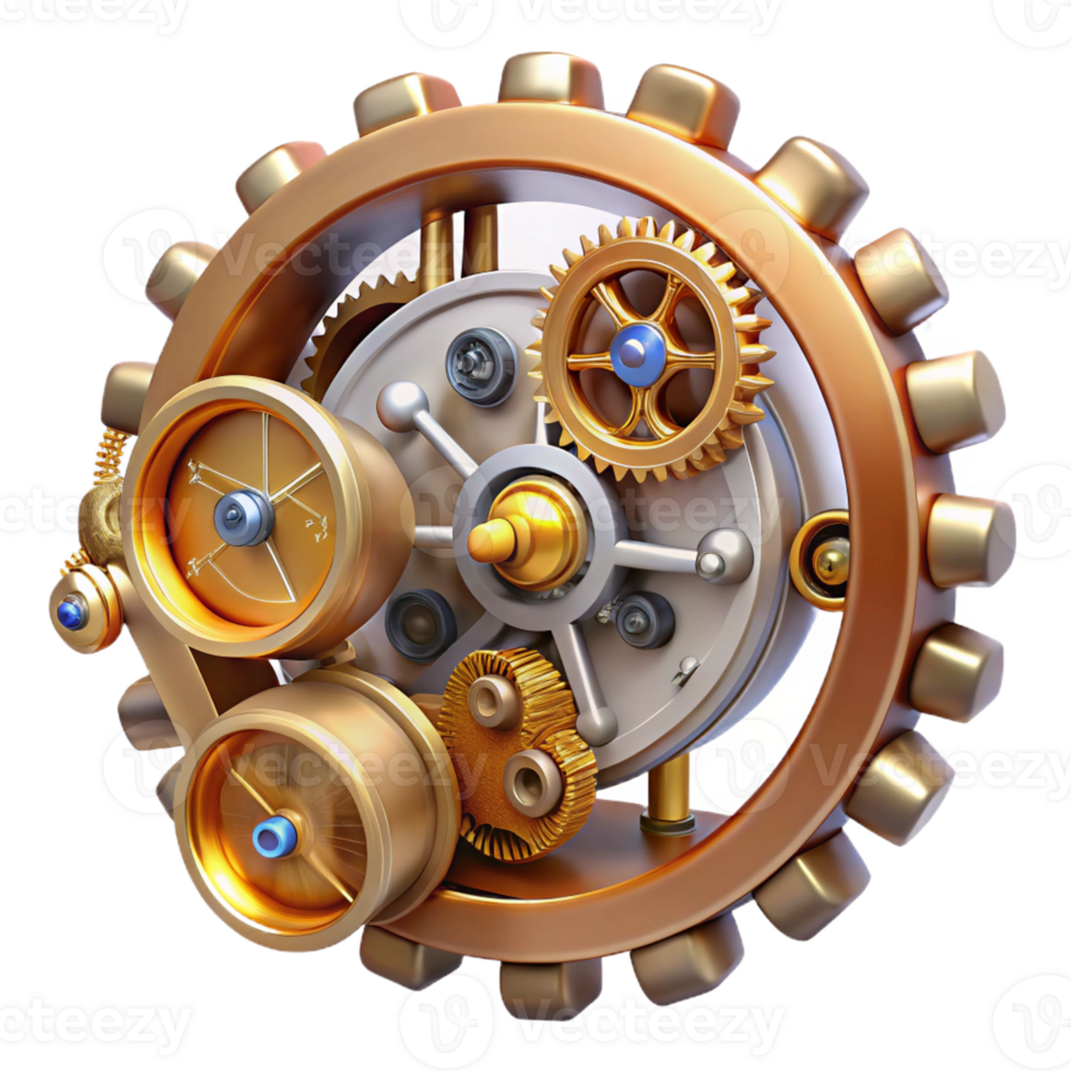 elegant vintage A cosmic clockwork mechanism, its gears and cogs turning slowly, governing the laws of the universe. Steampunk, intricate detail authentic png