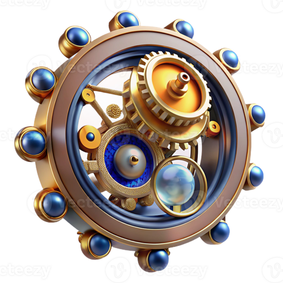 stunning contemporary A cosmic clockwork mechanism, its gears and cogs turning slowly, governing the laws of the universe. Steampunk, intricate detail high quality png