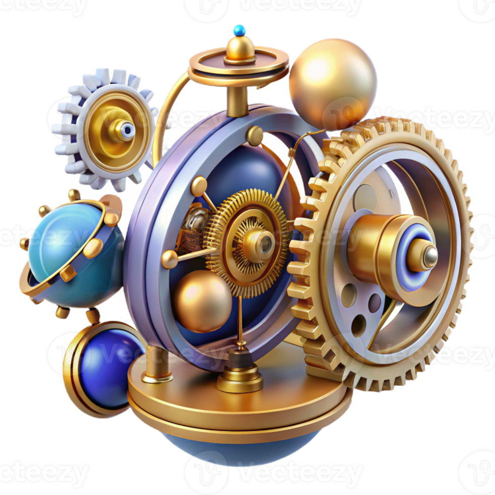 beautiful creative A cosmic clockwork mechanism, its gears and cogs turning slowly, governing the laws of the universe. Steampunk, intricate detail detailed png