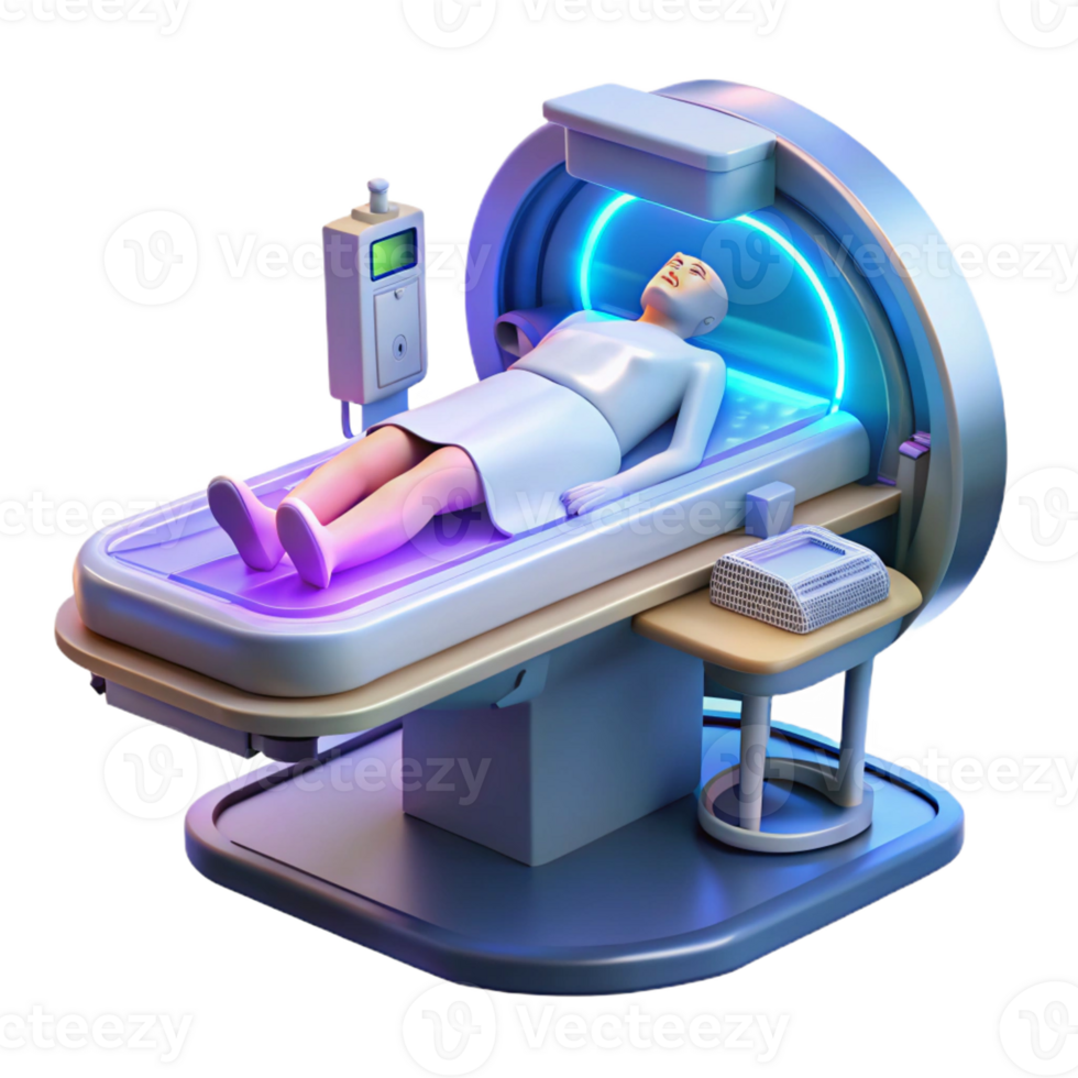 stunning modern A futuristic medical bay with holographic displays and advanced medical equipment, a patient lying on a levitating bed. Cool, sterile lighting, photorealistic style 4K png