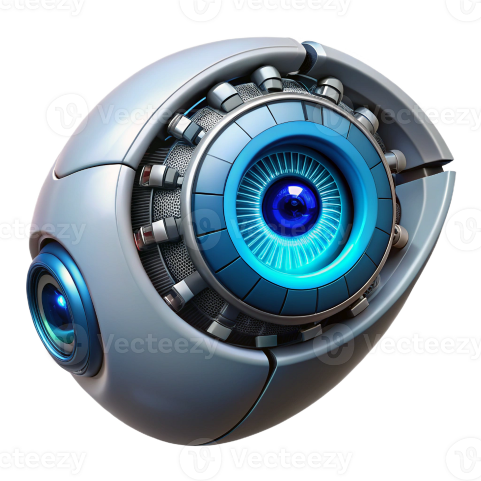 beautiful rustic A close-up of a cyborg's eye, revealing intricate mechanical components. Cool, neon lighting, cyberpunk style 4K png
