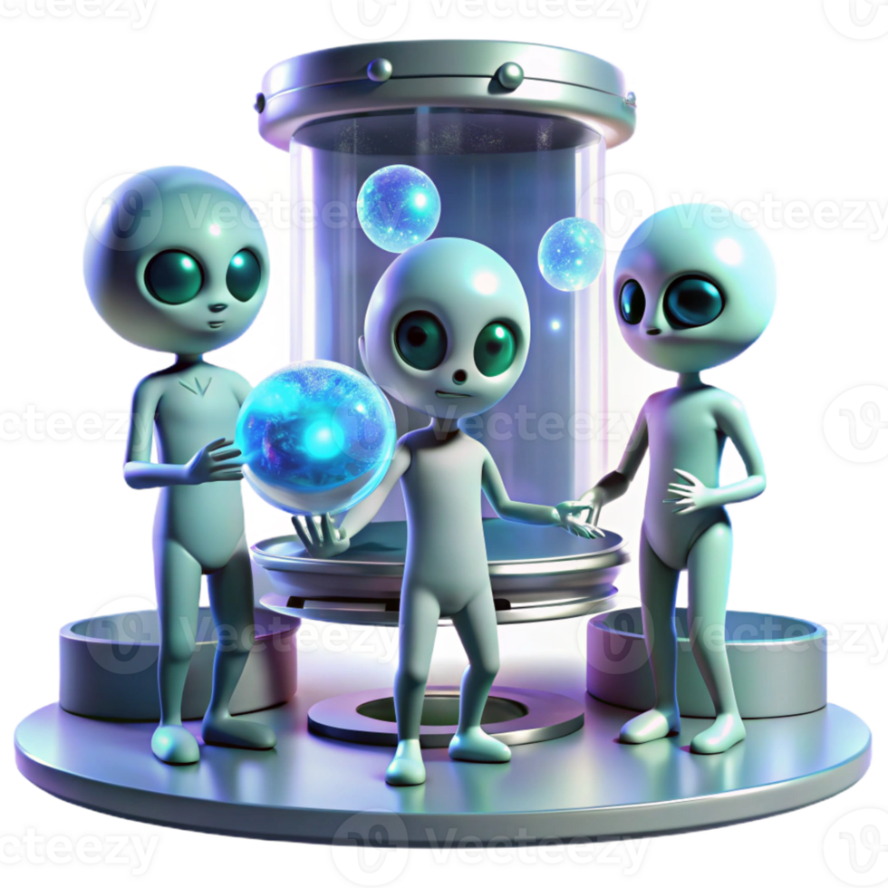 stunning vintage A group of aliens with telekinetic powers, levitating objects in a futuristic laboratory. Soft, ethereal lighting, surreal style high resolution png