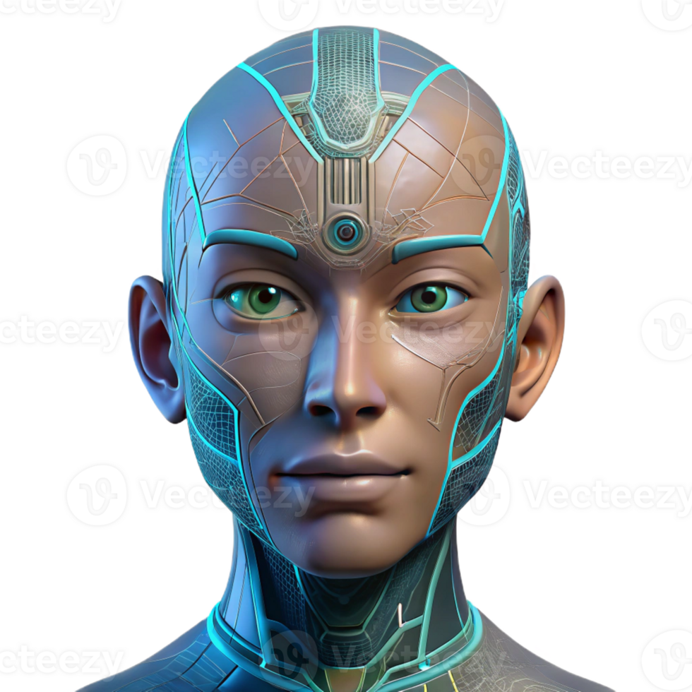 stunning creative A human face with intricate circuitry embedded beneath the skin, cool, clinical lighting, cyberpunk style detailed png