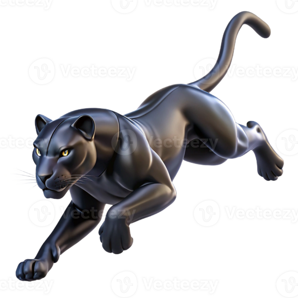 magnificent artistic A sleek black panther gracefully leaping through the air, muscles rippling, illuminated by dramatic chiaroscuro lighting, in a dynamic comic book style high quality png