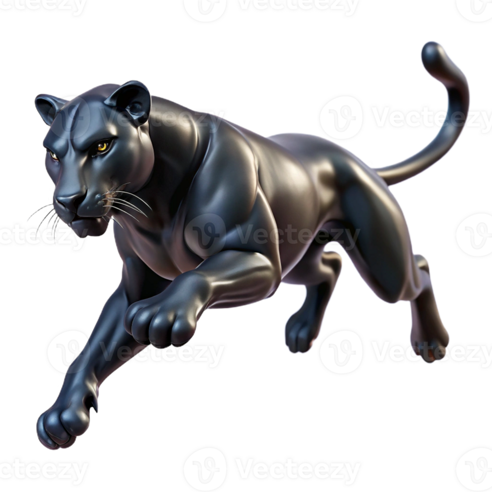 stunning traditional A sleek black panther gracefully leaping through the air, muscles rippling, illuminated by dramatic chiaroscuro lighting, in a dynamic comic book style professional png