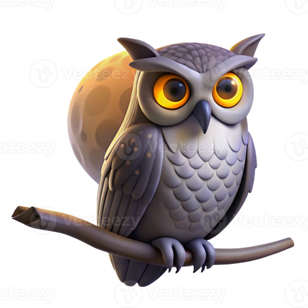 stunning vintage A wise old owl perched on a gnarled branch, its piercing yellow eyes staring intently, illuminated by the soft glow of moonlight, in a painterly style 4K png