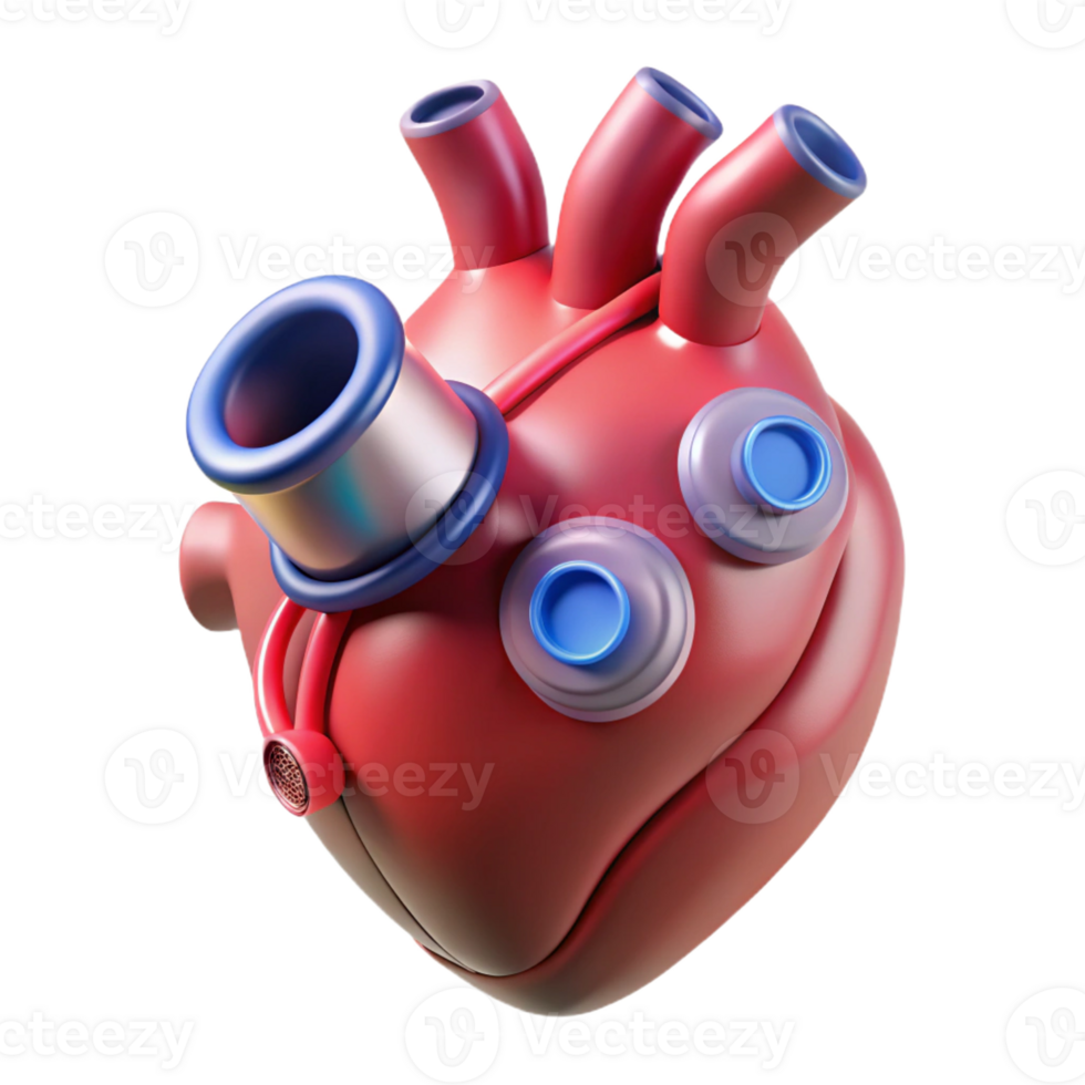 dramatic artistic A human heart with valves replaced by miniature turbines, pulsating rhythmically, cool, clinical lighting, medical illustration style authentic png